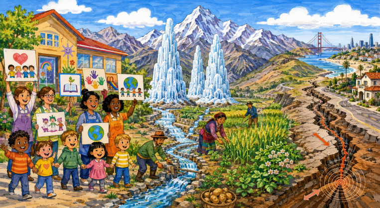 Glaciares artificiales en el Himalaya, educadoras que alzan la voz y la inquieta falla de San Andrés.