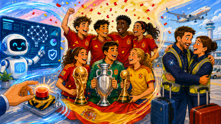 España reina en el fútbol, un botón para frenar la IA y dos amigos que descubren que son hermanos. España reina en el fútbol, un botón para frenar la IA y dos amigos que descubren que son hermanos.